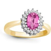 Jewelco London Women's 9ct Gold Diamond Pink Sapphire Classic Royal Cluster Ring 11mm | Size: U