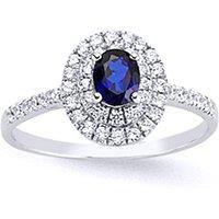 Jewelco London Women's Silver Blue Oval CZ Halo Engagement Ring | Size: Large