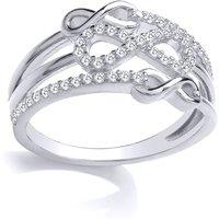 Jewelco London Women's Sterling Silver CZ Split Triple Infinity Eternity Stacker Ring | Size: Large