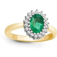 Jewelco London Women's 9ct Gold Diamond Green Emerald Classic Royal Cluster Ring 11mm | Size: V