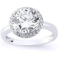 Jewelco London Women's Silver CZ Halo Engagement Ring | Size: Medium
