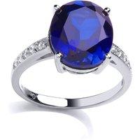 Jewelco London Women's Silver Blue oval CZ Shoulder-Set 4 Claw Solitaire Ring | Size: N
