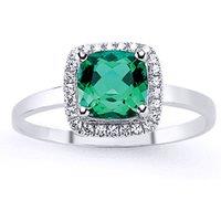 Jewelco London Women's Silver Green Cushion CZ Halo Cluster Solitaire Engagement Ring | Size: Q