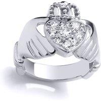 Jewelco London Women's Silver CZ Love Heart Crown Claddagh Dress Ring | Size: O