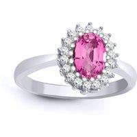 Jewelco London Women's 9ct White Gold Diamond Pink Sapphire Royal Cluster Ring 11mm | Size: J