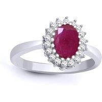 Jewelco London Women's 9ct White Gold Diamond Red Ruby Classic Royal Cluster Ring 11mm in Silver | Size: V