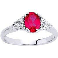 Jewelco London Women's Silver Red Oval CZ Solitaire Engagement Ring | Size: R