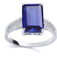 Jewelco London Women's Silver Blue Emerald CZ 4 Claw Solitaire Engagement Ring | Size: Medium