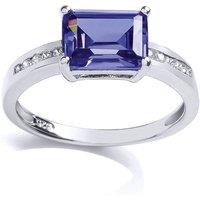 Jewelco London Women's Silver Purple Emerald CZ 4 Claw Solitaire Engagement Ring in White | Size: Large