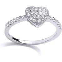 Jewelco London Women's Silver CZ Shoulder set Love Heart Engagement Ring | Size: Large