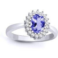 Jewelco London Women's 9ct White Gold Diamond Tanzanite Classic Royal Cluster Ring 11mm | Size: I