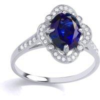 Jewelco London Women's Silver Blue Oval CZ Shoulder Set Clover Halo Cocktail Ring | Size: P