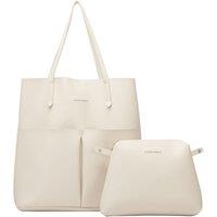 Claudia Canova Women's Unlined Pocket Shopper Tote Bag in Light Stone