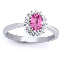 Jewelco London Women's 9ct White Gold Diamond Pink Sapphire Royal Cluster Ring 9mm in Silver | Size: V