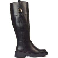 'Terrie' Knee High Chunky Low Heel Biker Boots With Gold Detail
