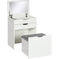 HOMCOM Dressing Table Set Flip up Mirror Stool Drawer & Compartments in White