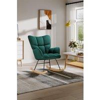 Green Linen Check Tufted Rocking Chair