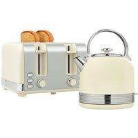 HOMCOM 1.7L 3000W Stainless Steel Kettle & 4 Slice Toaster Set with Browning in Off-White | Size: 2 Pack