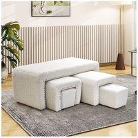 White Upholstered Teddy Fleece Ottoman Bench Set