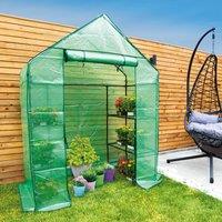 mysmartbuy Walk-In Greenhouse with PE Cover, 4 Shelves & Zip Up Door - Green Foldaway Outdoor Garden Grow House - H195 x W143 x D75cm