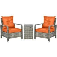 OUTSUNNY 3 PCs PE Rattan Garden Sofa Set w/ 2 Chairs & Storage Table in Orange