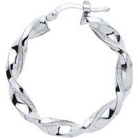 Silver Square Tube Twist Moondust Hoop Earrings 30mm - GVE895
