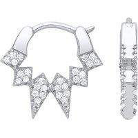 Jewelco London Women's Silver CZ Icicle Hoop Drop Earrings 15mm