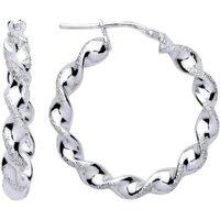 Jewelco London Women's Sterling Silver Frosted Satin Chunky Twist Hoop Earrings 26mm 4mm