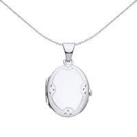 Jewelco London Women's Silver Engraved Scallope Edge Dots Oval Locket Necklace 18"