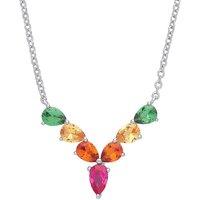 Jewelco London Women's Silver Multi Colour Pear CZ Rainbow Wishbone Eternity Necklace - GVK319 in White