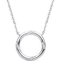 Jewelco London Women's Silver CZ Twisting Meander Circle Lavalier Necklace 18 + 2 inch