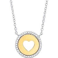 Jewelco London Women's Gilded Silver CZ Love Heart Halo Medallion Necklace 17 + 2 inch - GVK226 in Gold