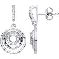Jewelco London Women's Silver CZ Tunnel Rings Halo Drop Earrings