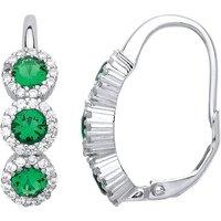 Jewelco London Women's Silver Green CZ Trilogy Halo Cluster Drop Earrings
