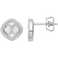 Jewelco London Women's Silver CZ Diamante-cut Kaleidoscope Guilloch Stud Earrings