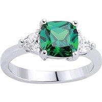 Jewelco London Women's Silver Green Triangle Cushion CZ Shoulder-Set Solitaire Ring | Size: Medium