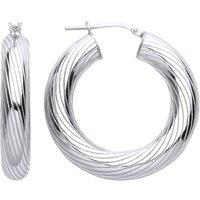 Jewelco London Women's 925 Sterling Silver Barked Hurricane Twist Hoop Earrings