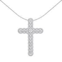 Jewelco London Women's Silver CZ Scallop Edge Tennis Cross Pendant Necklace 18" - GVX074 in White