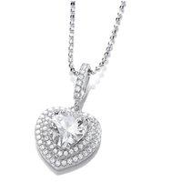 Jewelco London Women's Silver Heart CZ Tiered Halo Heart Solitaire Pendant Necklace 18" - GVK446 in White