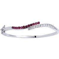 Jewelco London Women's Silver Pink CZ Eternity Wave Bangle Bracelet - GVG049RU in White