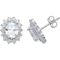 Jewelco London Women's Silver Oval CZ Cluster Stud Earrings