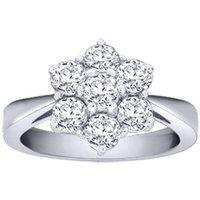 Jewelco London Women's 18ct White Gold 1.5ct Diamond 7 Stone Flower Cluster Ring 12mm in Silver | Size: Small