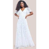 Goddiva Women's Flared Sleeve Embroidered Maxi Dress in White | Size: 10