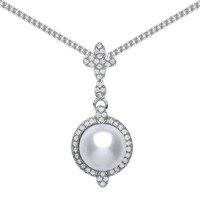 Jewelco London Women's Silver CZ Simulated Pearl Halo Charm Necklace 9mm 18 inch - GVP361 in White