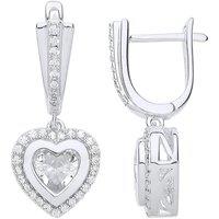 Jewelco London Women's Silver CZ Halo Love Heart Drop Earrings