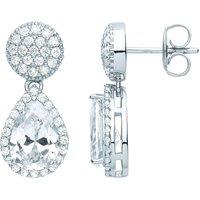 Jewelco London Women's Silver Pear CZ Pave Pillow Cluster Raindrop Halo Drop Earrings