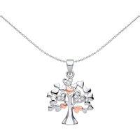 Jewelco London Women's Rose Silver CZ Love Hearts Tree of Life Pendant Necklace 18 inch - GVP597