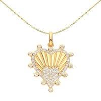 Jewelco London Women's Gilded Silver CZ Fluted Sunburst Bubbly Heart Necklace 18" - GVP600 in Gold