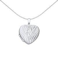 Jewelco London Women's Silver Engraved Angel Wings Love Heart Locket Pendant Necklace - LK71 in White