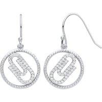 Jewelco London Women's 925 Silver CZ Beaded Halo Ring Paperclip Circle Drop Earrings